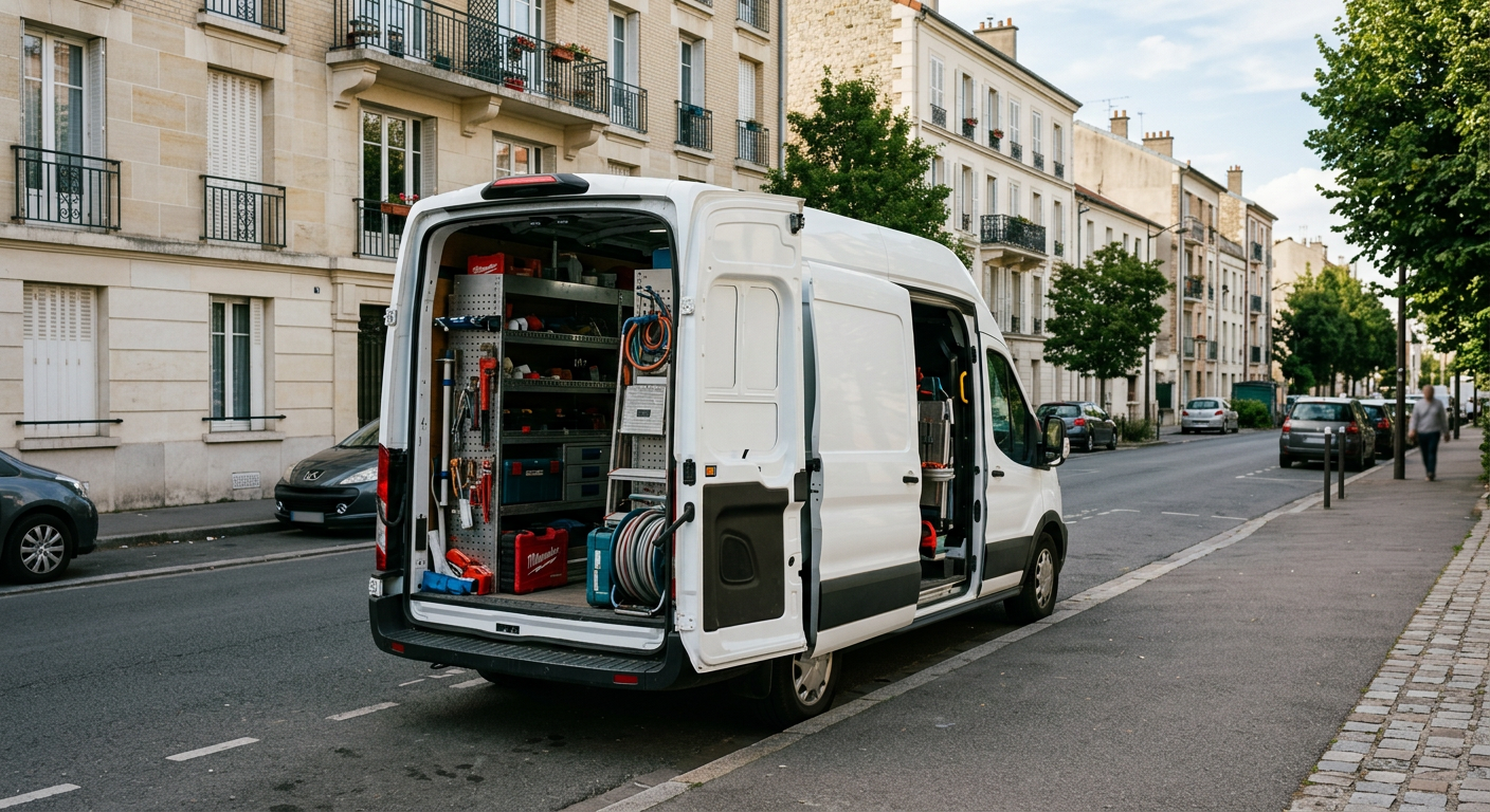 Camionnette plombier Plombier Sarcelles en intervention dans le Val-d'Oise